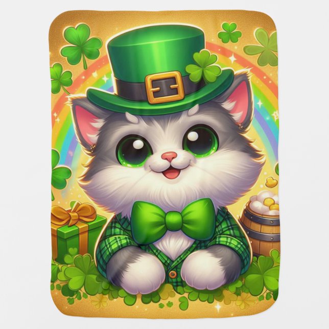 Cute cat/kitten Saint Patrick's Day  Baby Blanket (Front)