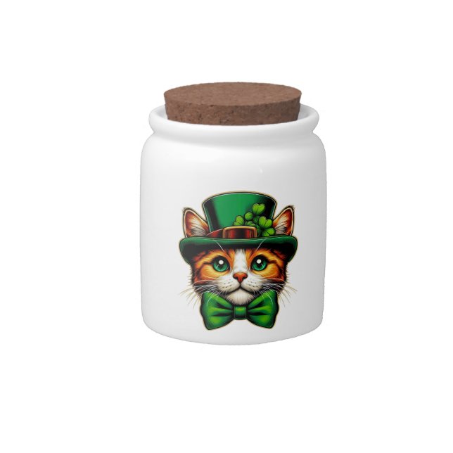 Cute cat/kitten Saint Patrick's Day  Candy Jar (Front)