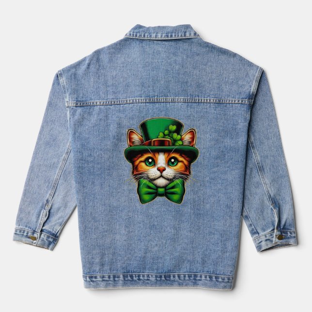 Cute cat/kitten Saint Patrick's Day  Denim Jacket (Back)