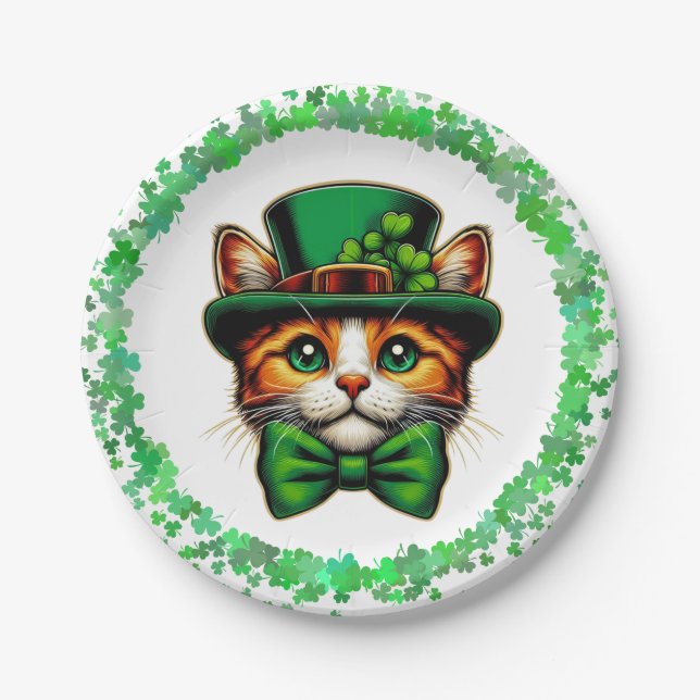 Cute cat/kitten Saint Patrick's Day  Paper Plates (Front)
