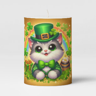 Cute cat/kitten Saint Patrick's Day Pillar Candle
