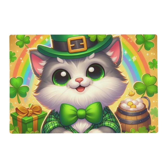 Cute cat/kitten Saint Patrick's Day  Placemat (Front)