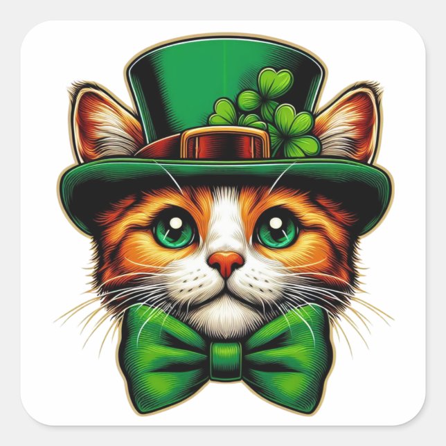 Cute cat/kitten Saint Patrick's Day  Square Sticker (Front)