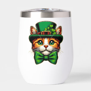 Cute cat/kitten Saint Patrick's Day Thermal Wine Tumbler