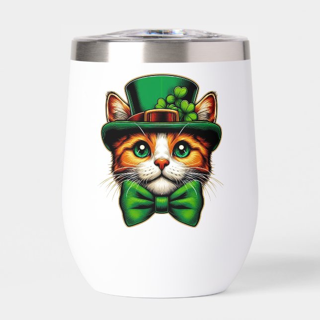 Cute cat/kitten Saint Patrick's Day  Thermal Wine Tumbler (Front)