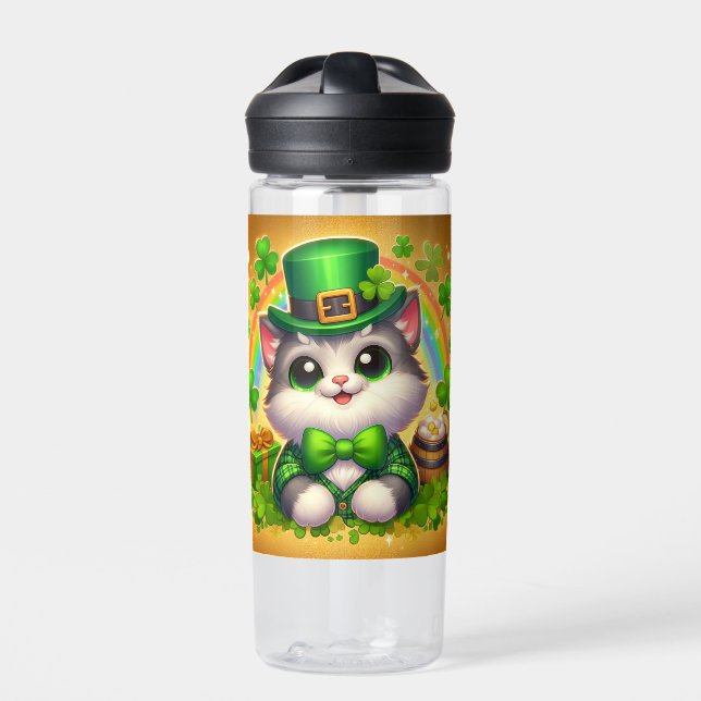 Cute cat/kitten Saint Patrick's Day  Water Bottle (Front)