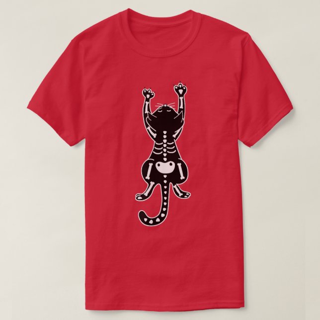 Cute Cat Kitten Skeleton Halloween  T-Shirt (Design Front)
