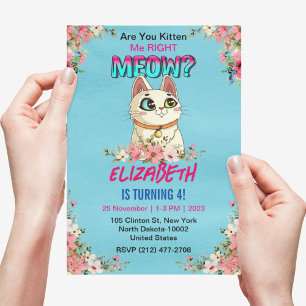 Cute Cat Kitten Themed Kid's Birthday Party Invitation