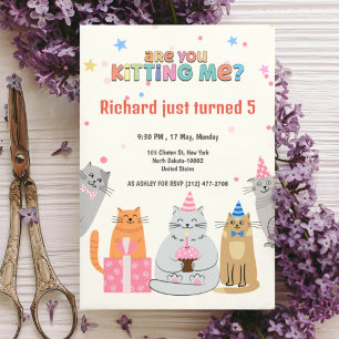 Cute Cat Kitten Themed Kid's Birthday Party Invitation