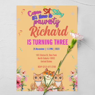 Cute Cat Kitten Themed Kid's Birthday Party Invitation