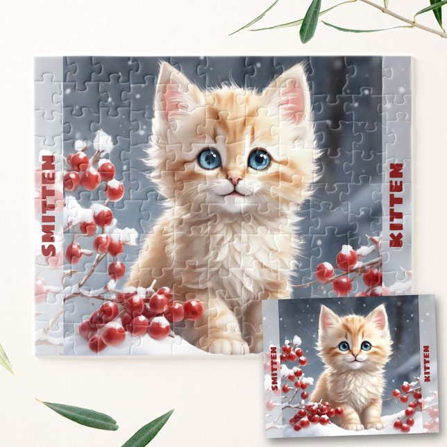Cute Cat Kitten Winter Christmas Custom Name Jigsaw Puzzle (Cute Cat Kitten Winter Christmas Custom Name Jigsaw Puzzle)