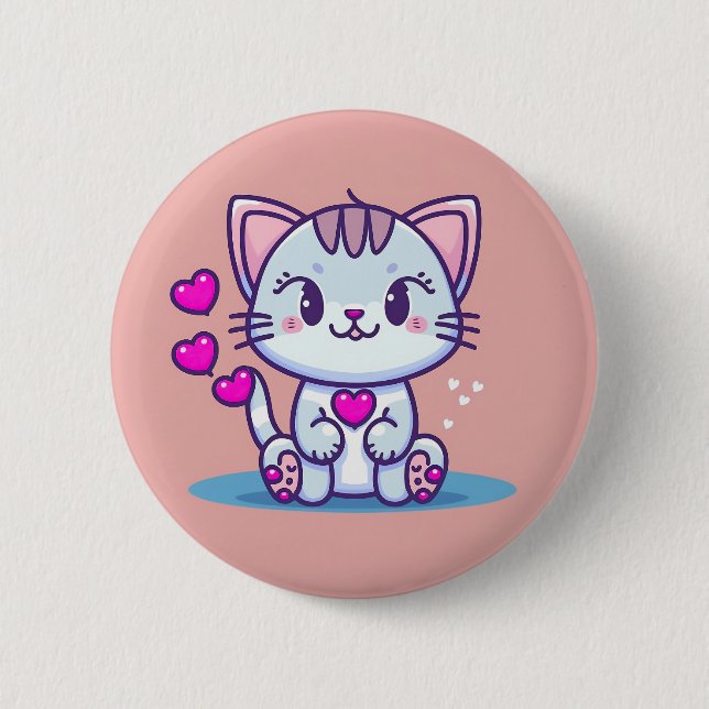 Cute Cat Kitten with Hearts Valentine Inspired | Button (Front)