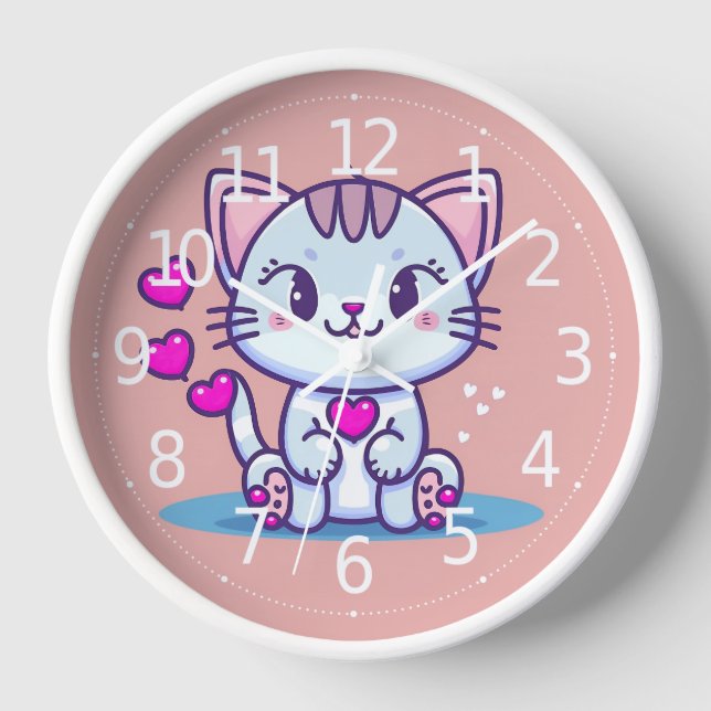 Cute Cat Kitten with Hearts Valentine Inspired | Clock (Front)