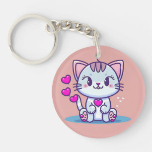 Cute Cat Kitten with Hearts Valentine Inspired Keychain