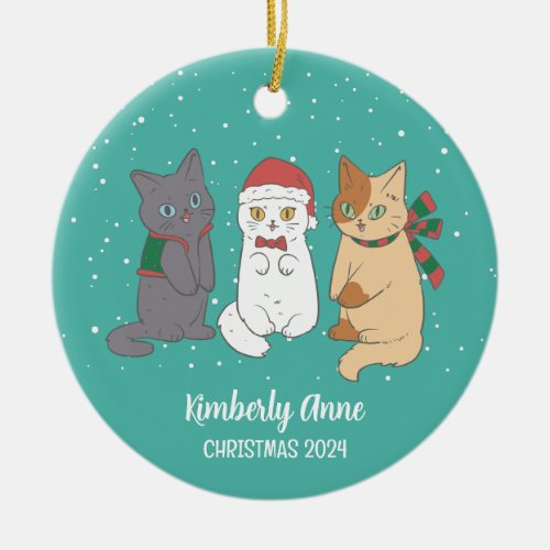 Cute Cat Kittens Christmas Snowy Winter Holiday Ceramic Ornament