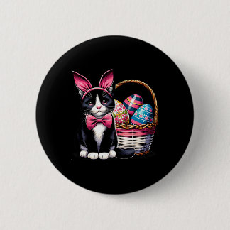 Cute Cat Kitty Easter Day Bunny Eggs Cat Lover Wom Button