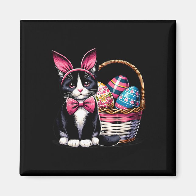 Cute Cat Kitty Easter Day Bunny Eggs Cat Lover Wom Magnet (Front)