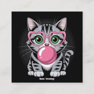 Cute Cat Kitty Eating Gum and Making Bubble Funny Square Business Card