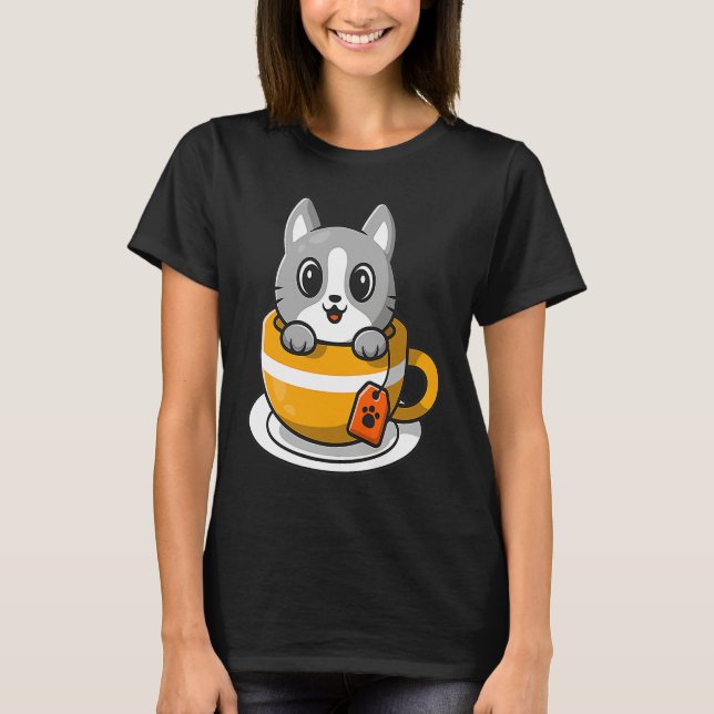 Cute Cat Kitty in a coffee or tea cup T-Shirt (Front)