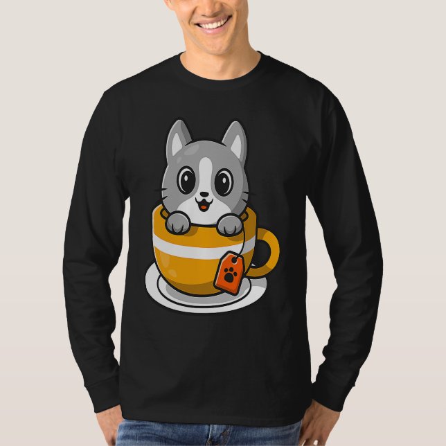 Cute Cat Kitty in a coffee or tea cup T-Shirt (Front)