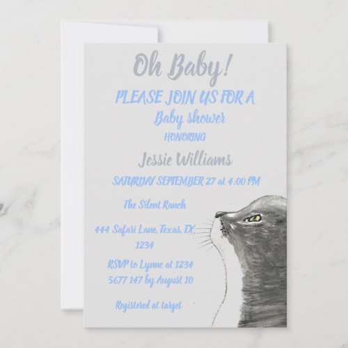 Cute Cat Kitty Kitten Blue Baby boy shower Invitat Invitation