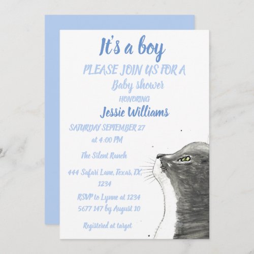 Cute Cat Kitty Kitten Blue Baby boy shower Invitation