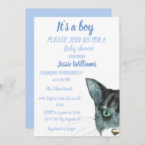 Cute Cat Kitty Kitten Blue Baby boy shower Invitation