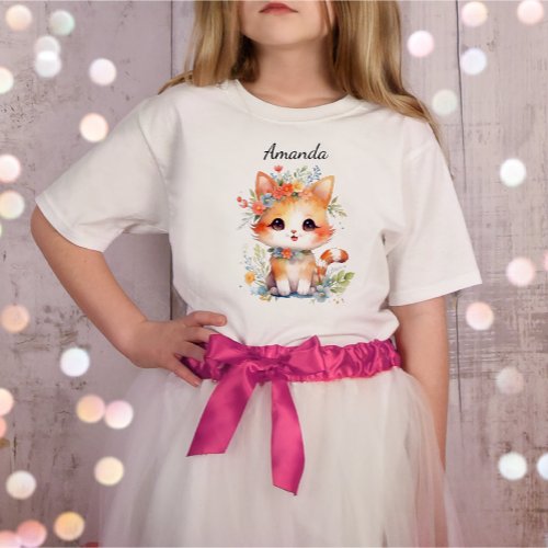 Cute Cat Kitty Kitten Cat With Flower Cat lover  T_Shirt