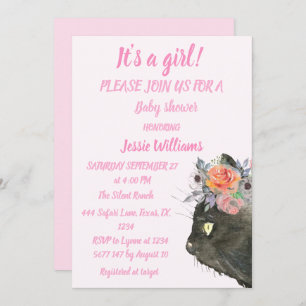 Cute Cat Kitty Kitten Pink Girl Baby Shower Invita Invitation