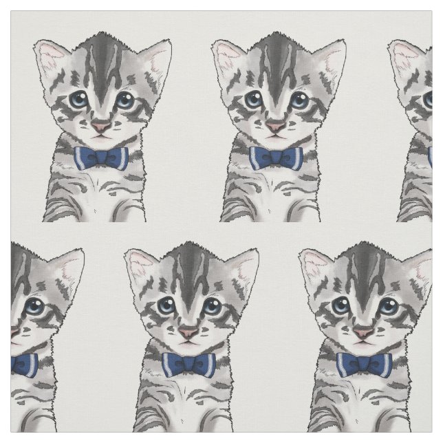 Cute cat kitty kitten with bow fabric (Swatch)