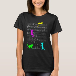 Cute Cat Kitty Music Notes Colorful Musician Clef  T-Shirt