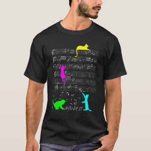 Cute Cat Kitty Music Notes Colorful Musician Clef T-Shirt