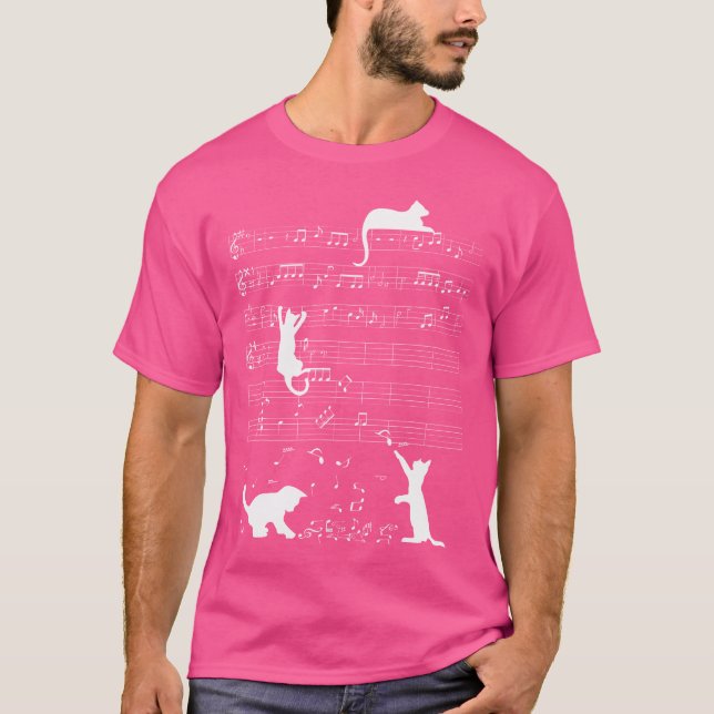 Cute Cat Kitty Playing Music Clef Piano Musician A T-Shirt (Front)