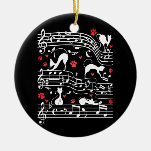 Cute Cat Kitty Playing Music Clef Piano Musician Ceramic Ornament