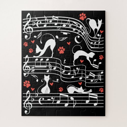 Cute Cat Kitty Playing Music Clef Piano Musician Jigsaw Puzzle