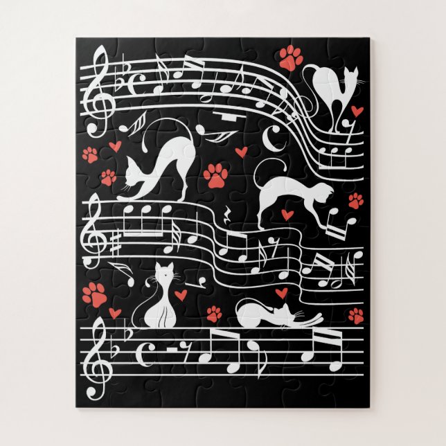 Cute Cat Kitty Playing Music Clef Piano Musician Jigsaw Puzzle (Vertical)