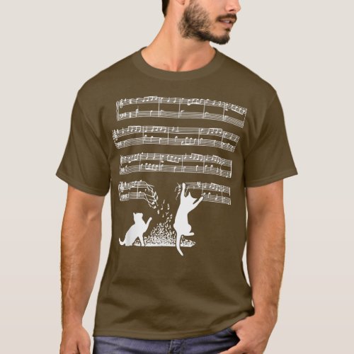 Cute Cat Kitty Playing Music Note Clef Musician Ar T_Shirt