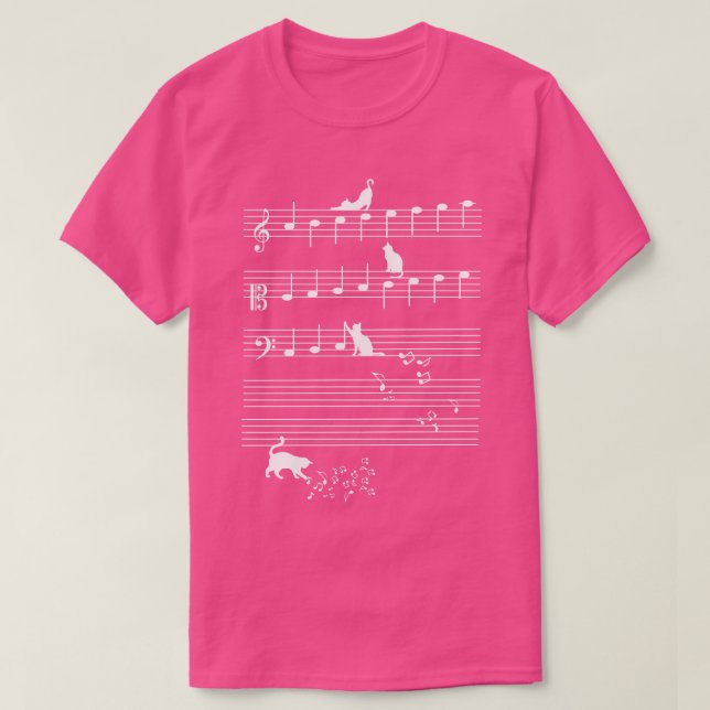 Cute Cat Kitty Playing Music Note Clef Musician Ar T-Shirt (Design Front)