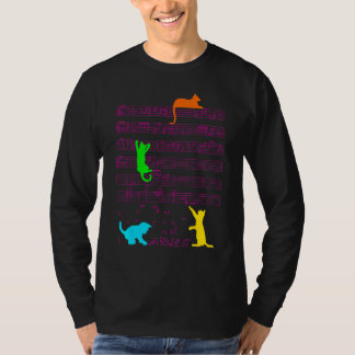 Cute Cat Kitty Playing Music Note Clef Musician T-Shirt