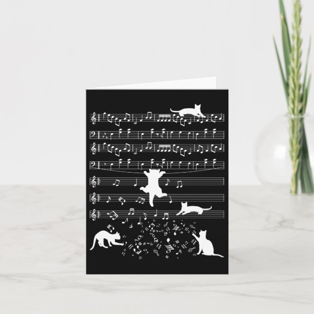 Cute Cat Kitty Playing Music Note Clef Piano Music Card (Front)
