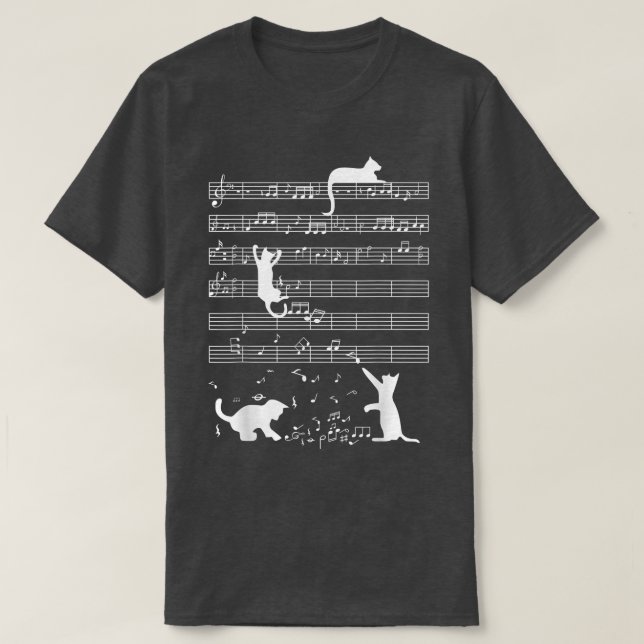 Cute Cat Kitty Playing Music Note Funny Clef Music T-Shirt (Design Front)
