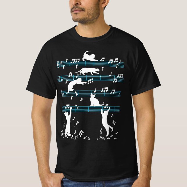 Cute Cat Kitty Playing Music Note T-Shirt (Front)