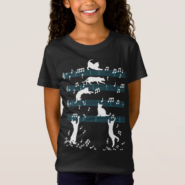 Cute Cat Kitty Playing Music Note T-Shirt (Front)