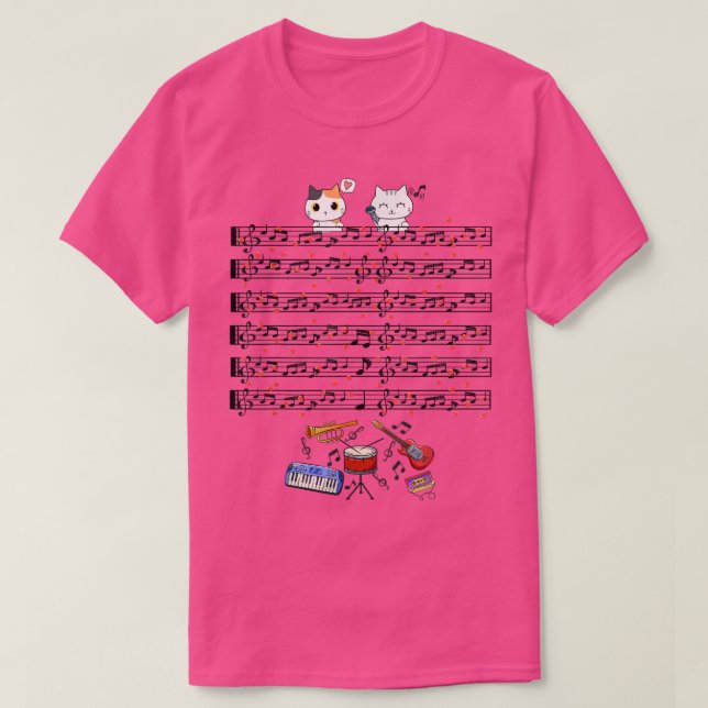 Cute Cat Kitty Playing Music Piano Guitar Musician T-Shirt (Design Front)