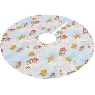 Cute Cat kitty Santa Gingerbread Xmas tree Pattern Brushed Polyester Tree Skirt