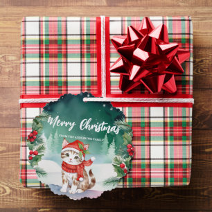 Cute cat kitty Santa Xmas Holiday Party Family Kid Ornament Card