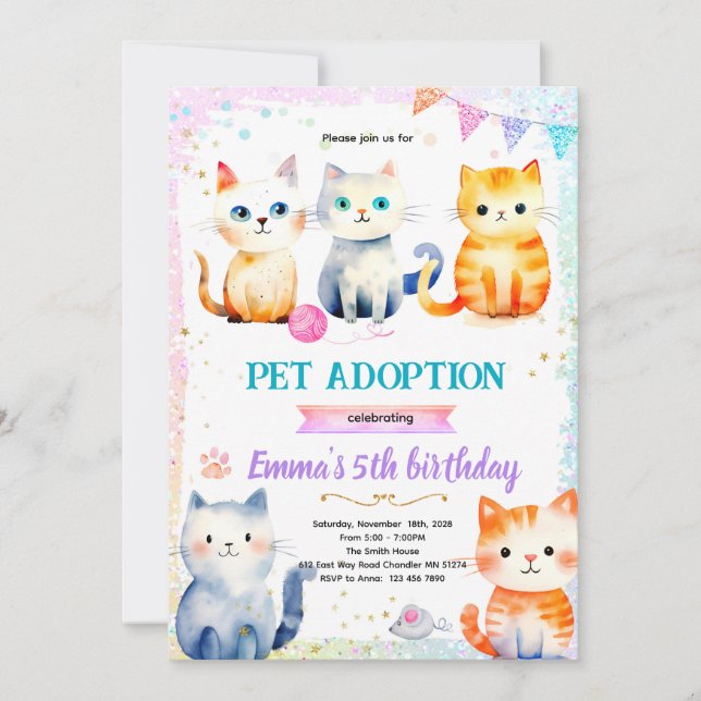 Cute cat kitty theme party invitation (Front)