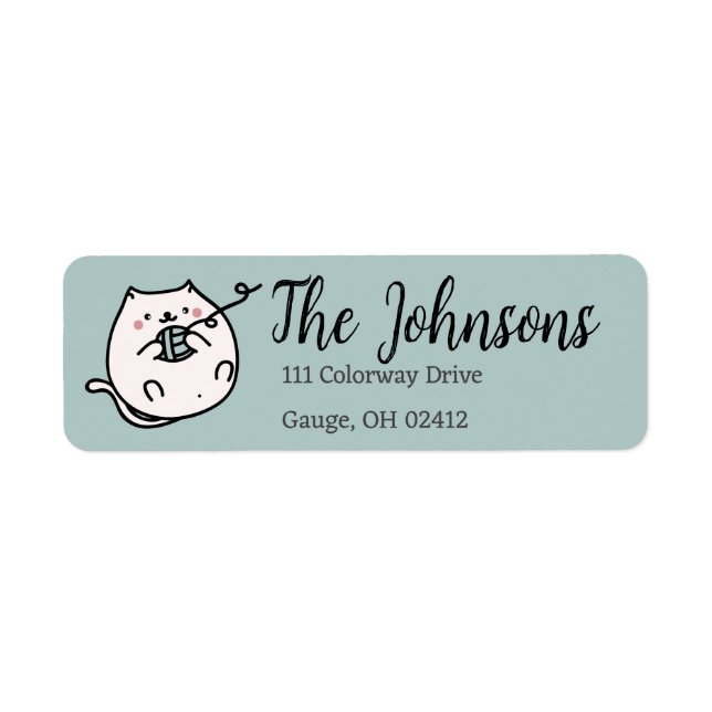Cute Cat Knitting Yarn Address Label (Front)