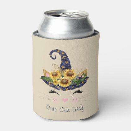 Cute Cat Lady Halloween Can Cooler