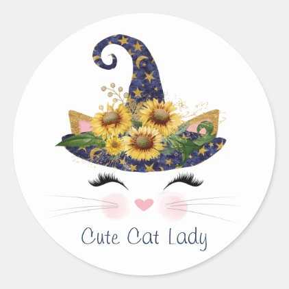 Cute Cat Lady Halloween Classic Round Sticker